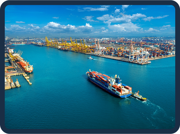 Port with cargo ships and containers